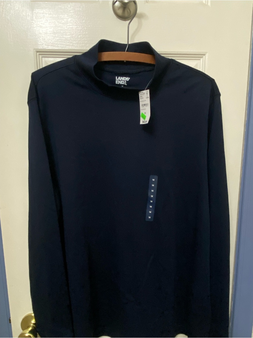 NWT—LANDS’ END Women's Navy Mock Turtleneck Long-Sleeve Shirt, Size 1X